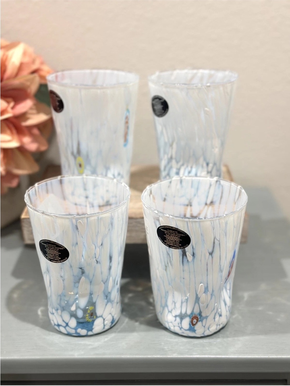 Italian Murano Glass Drinking Tumbler
Multi Color Handmade Millefiori Set of 4
